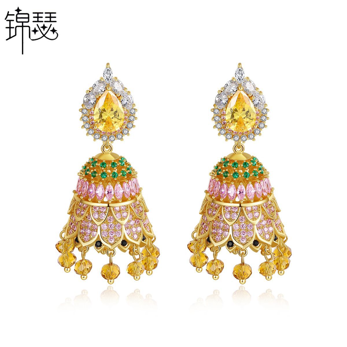 High-Quality Indian Style Earrings Bollywood Inlaid Zircon Water Drop Shape Luxury Jhumka Jhumki Jumka Earrings-Gold - enjoyinshopping