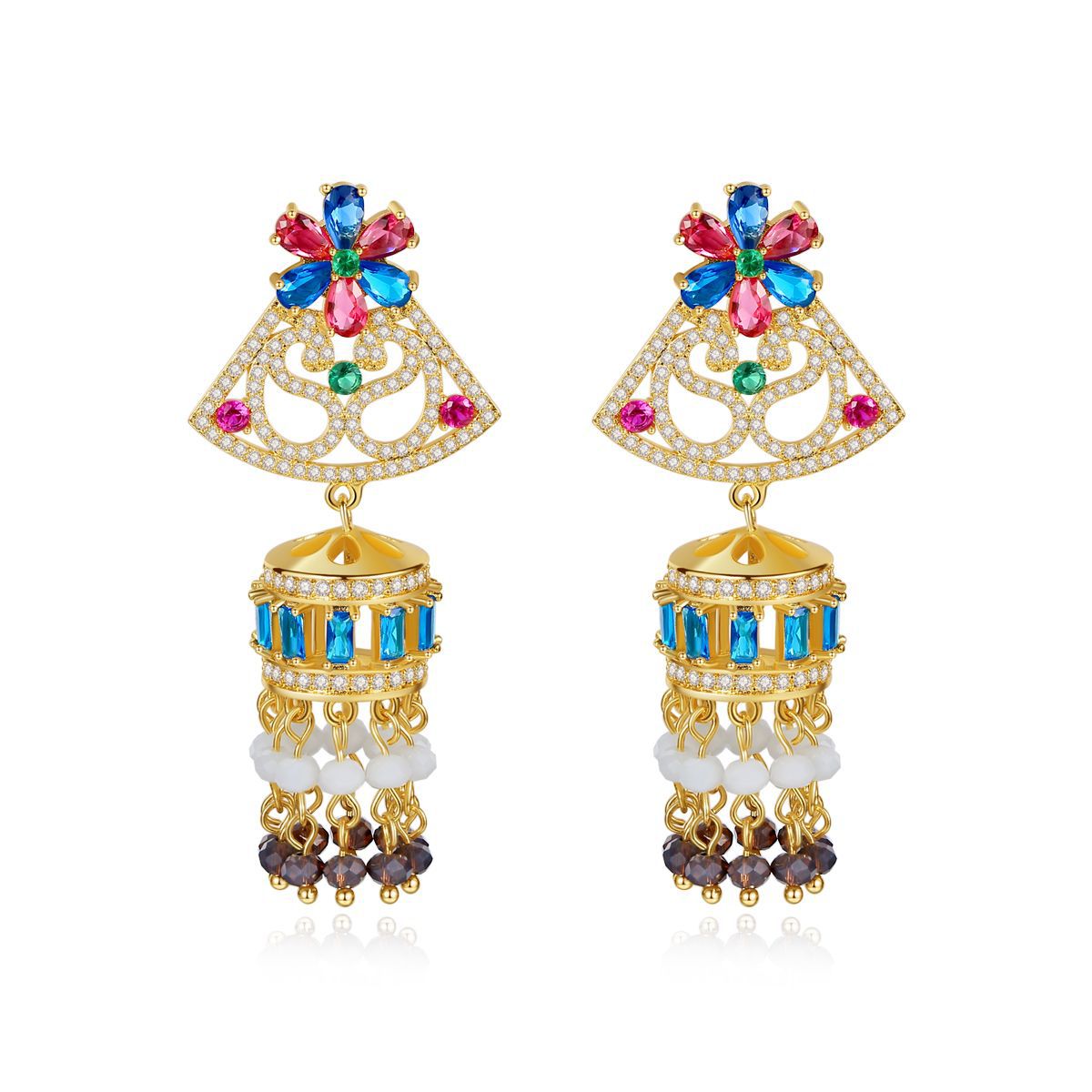 High-Quality Indian Style Earrings Bollywood Inlaid Zircon Luxury Jhumka Jhumki Jumka Earrings-Gold - enjoyinshopping