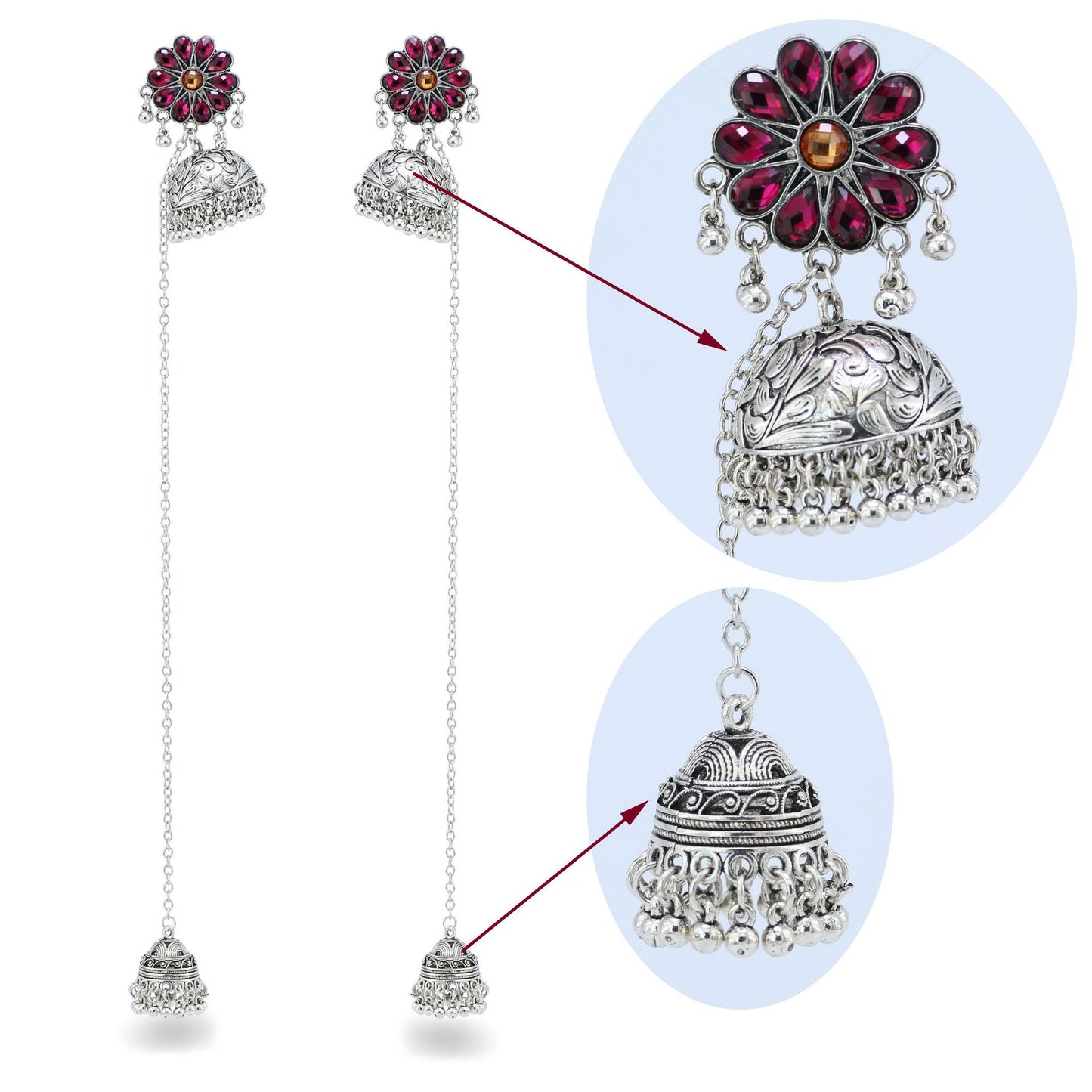 Indian Earrings Traditional Ethnic Bollywood Silver Oxidized Super Long Flower Jhumka Jhumki Jumka Earrings for Wowen - enjoyinshopping