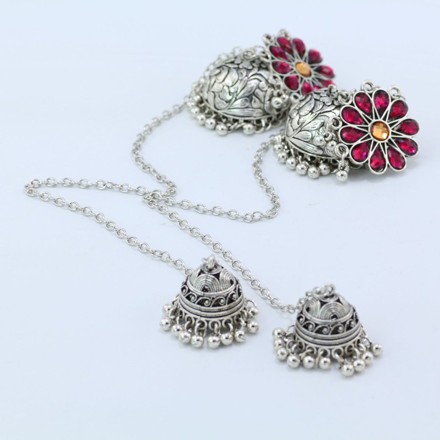 Indian Earrings Traditional Ethnic Bollywood Silver Oxidized Super Long Flower Jhumka Jhumki Jumka Earrings for Wowen - enjoyinshopping