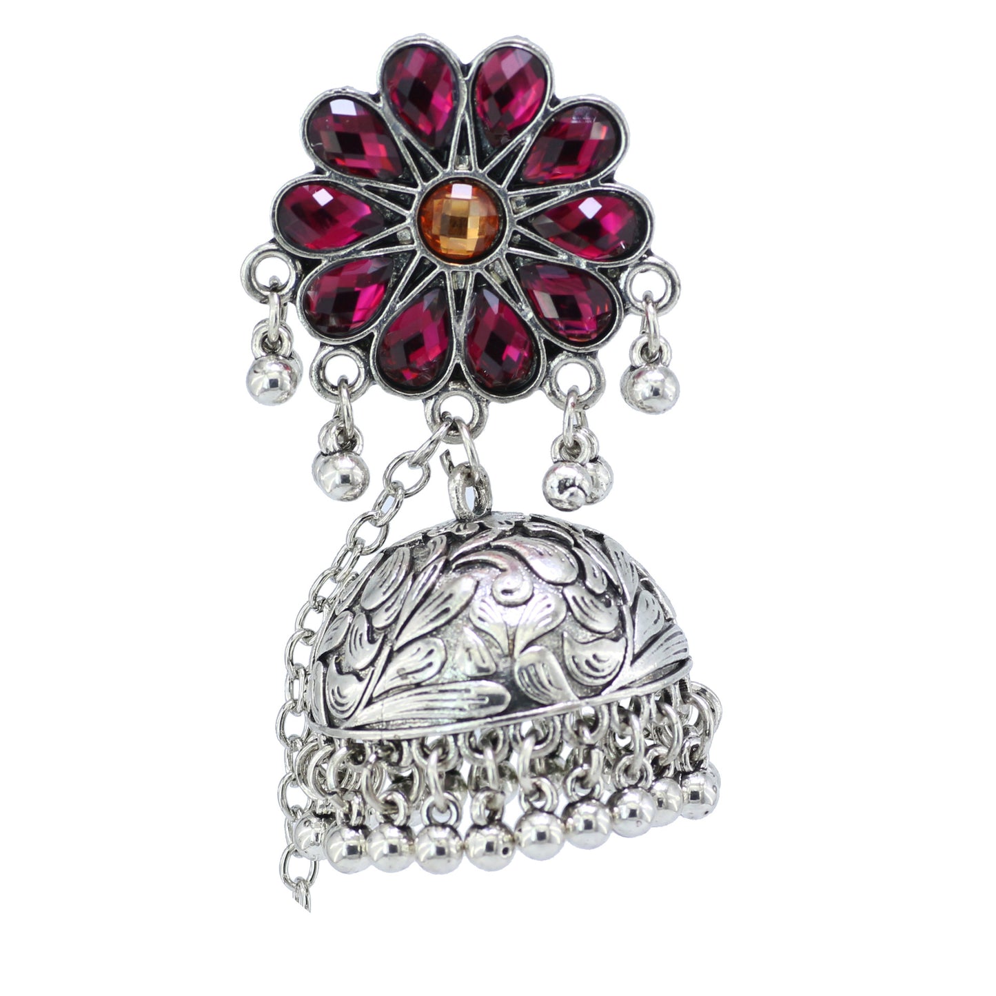 Indian Earrings Traditional Ethnic Bollywood Silver Oxidized Super Long Flower Jhumka Jhumki Jumka Earrings for Wowen - enjoyinshopping