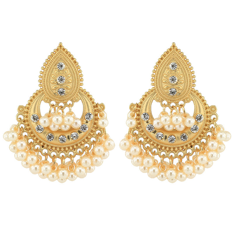 Indian Earrings Traditional Round Pearl Beaded Earrings Chandali for Wowen-Golden - enjoyinshopping