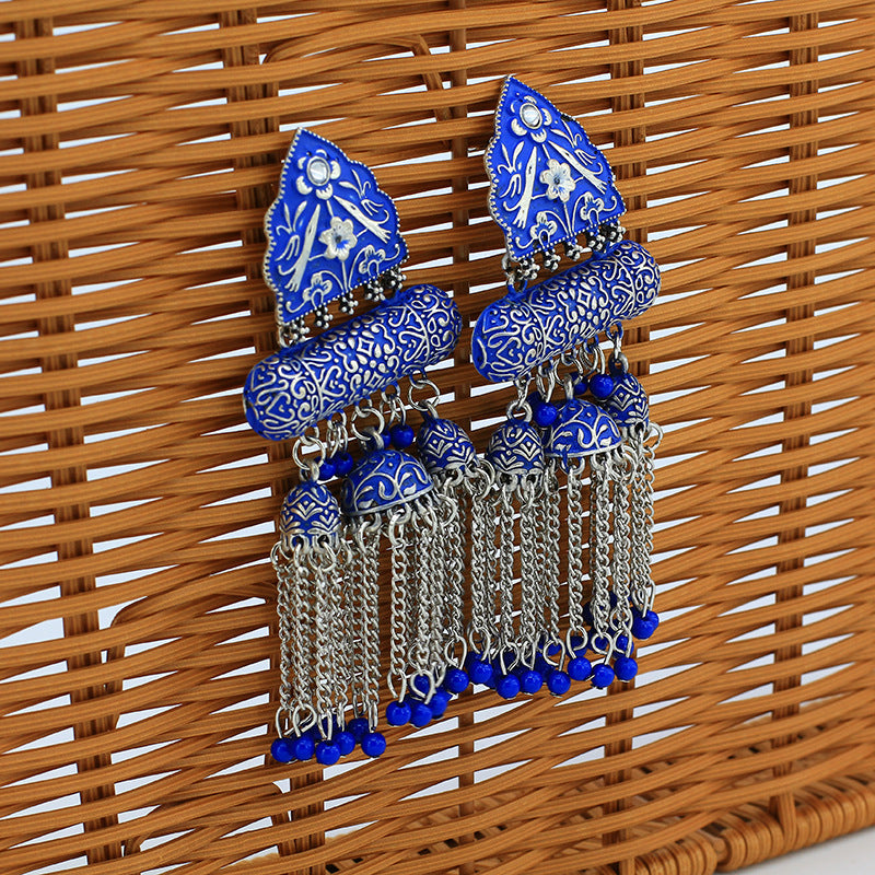 Indian Earrings Bohemian Tassel Earrings for Wowen-Blue - enjoyinshopping