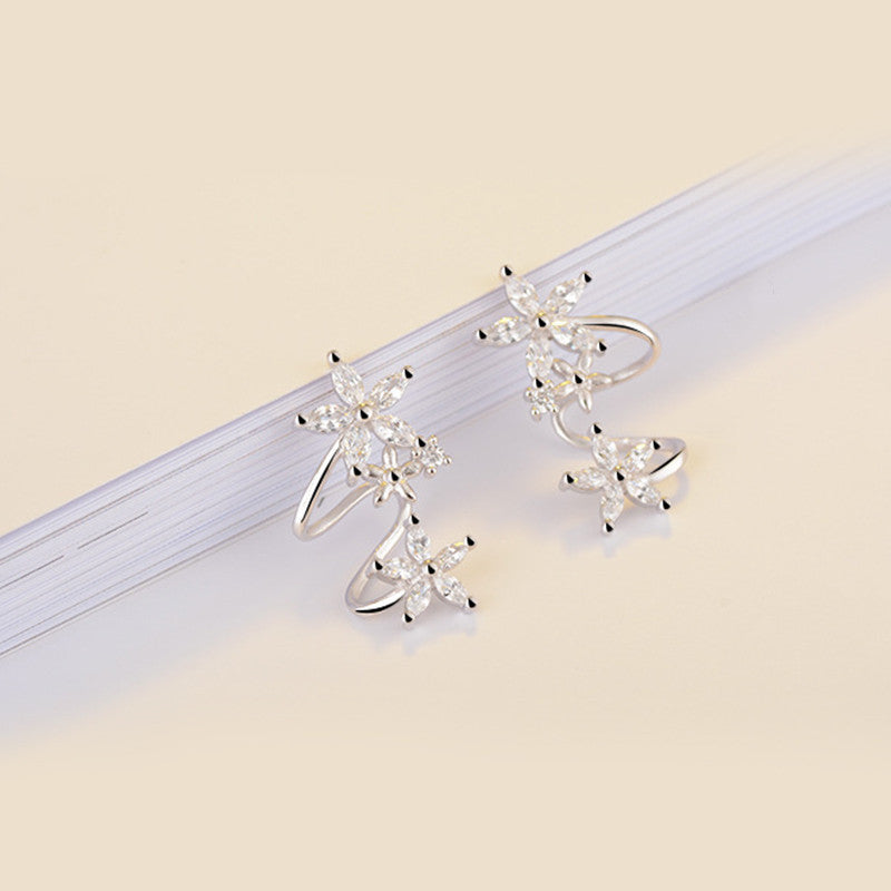 Flower Ear Clip Fashion All-Match Zircon Studs Earrings