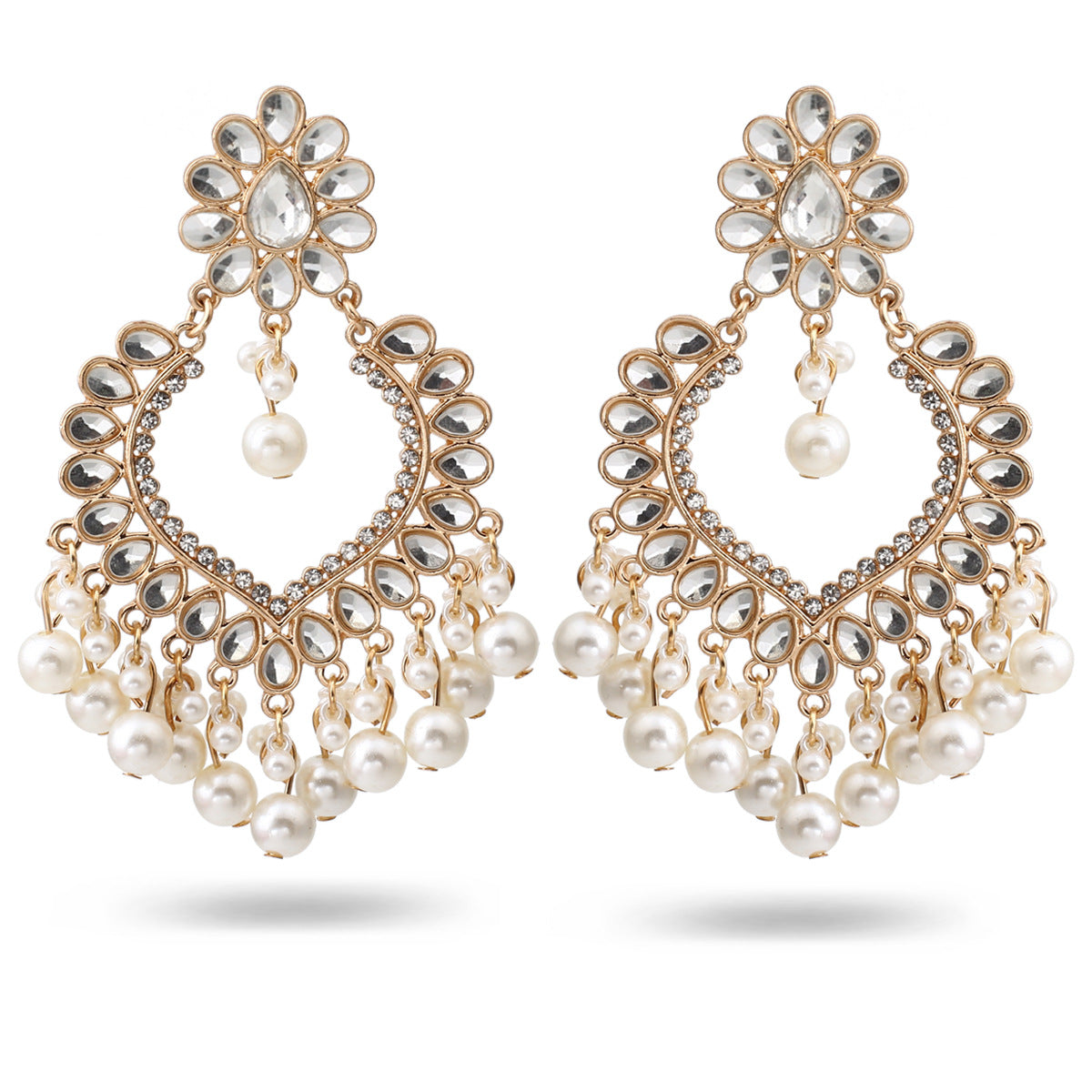 Indian Earrings Traditional Round Pearl Crystal Beaded Earrings Chandali for Wowen-Brown - enjoyinshopping