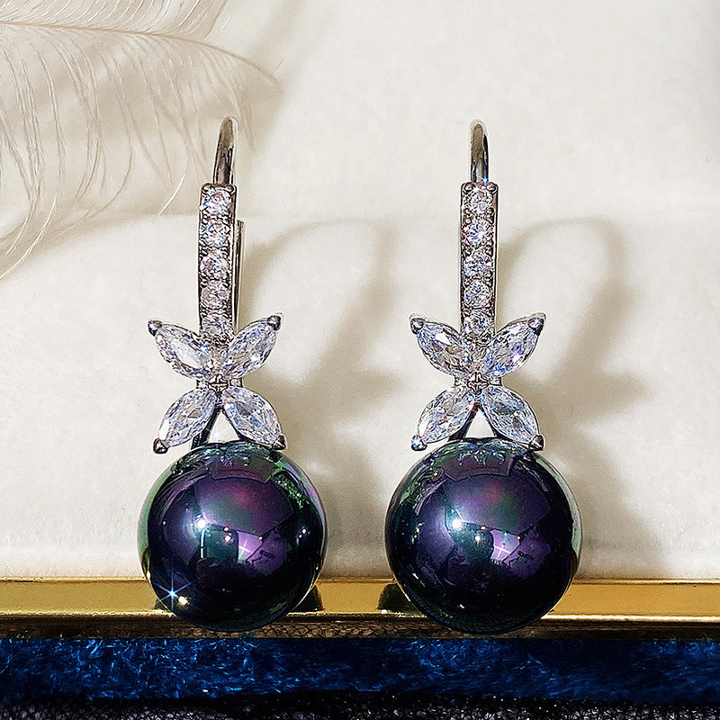 Korean Style Imitation Pearl Flower Inlaid Zircon Earrings