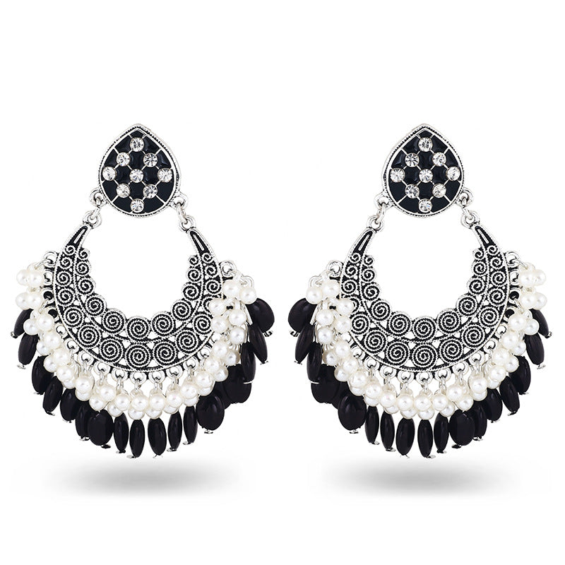 Indian Earrings Traditional Round Beaded Earrings Chandali for Wowen-Black/Green - enjoyinshopping