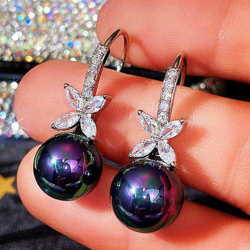 Korean Style Imitation Pearl Flower Inlaid Zircon Earrings