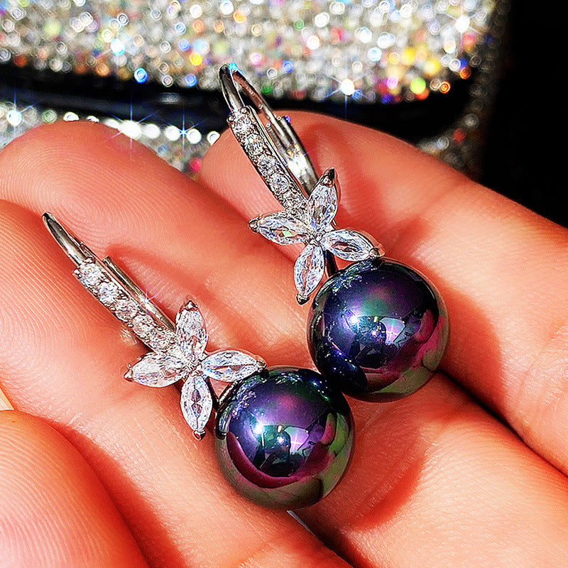 Korean Style Imitation Pearl Flower Inlaid Zircon Earrings