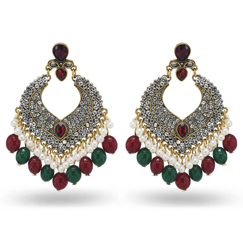 Indian Earrings Traditional Round Beaded Earrings Chandali for Wowen-Brown