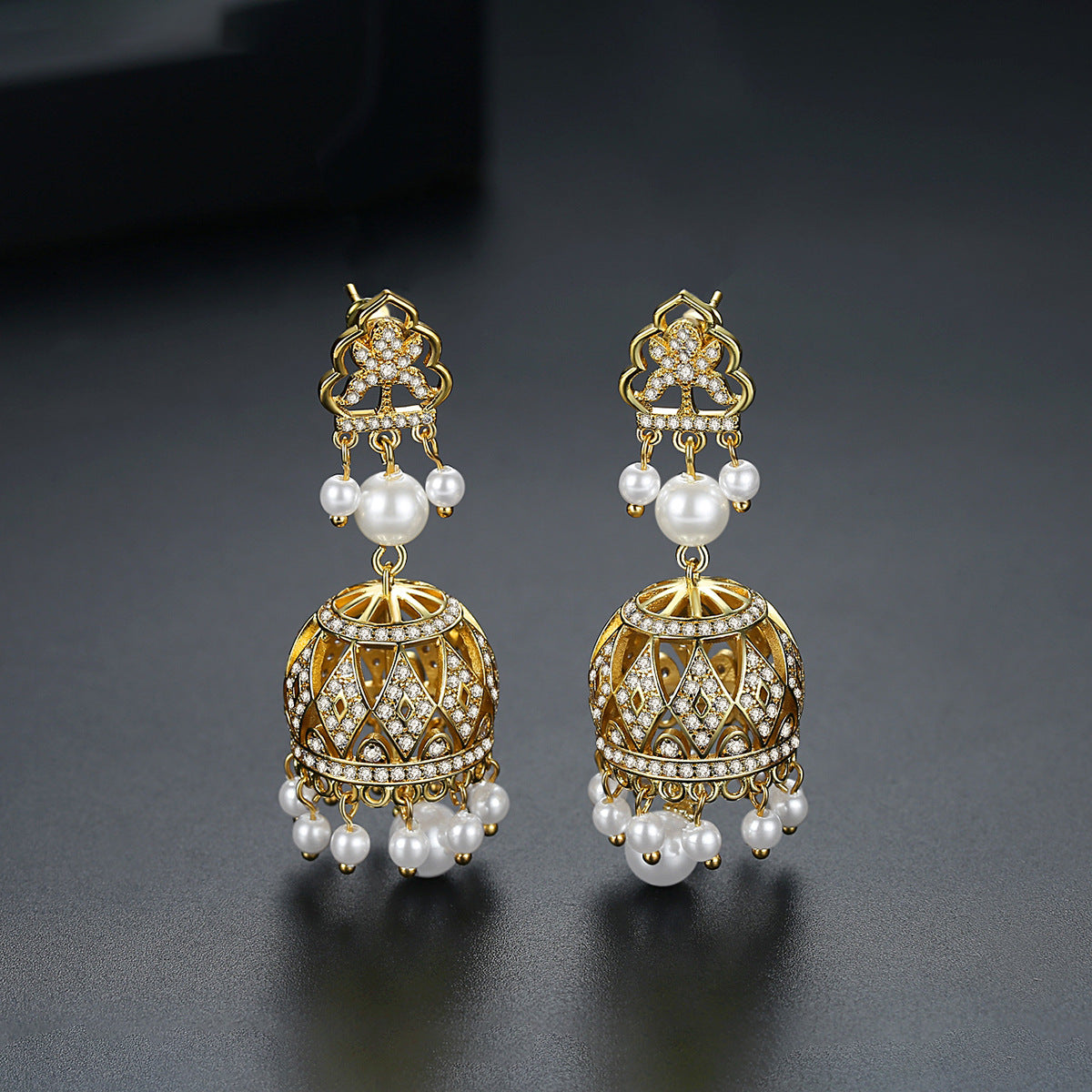 High-Quality Indian Style Earrings Bollywood Inlaid Zircon Luxury Jhumka Jhumki Jumka Earrings-Gold - enjoyinshopping