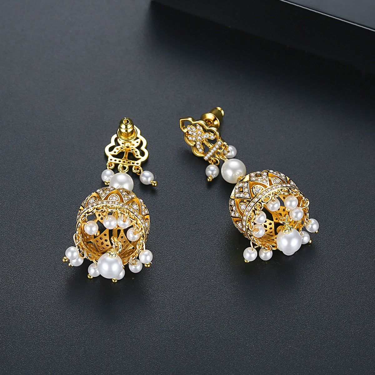 High-Quality Indian Style Earrings Bollywood Inlaid Zircon Luxury Jhumka Jhumki Jumka Earrings-Gold - enjoyinshopping