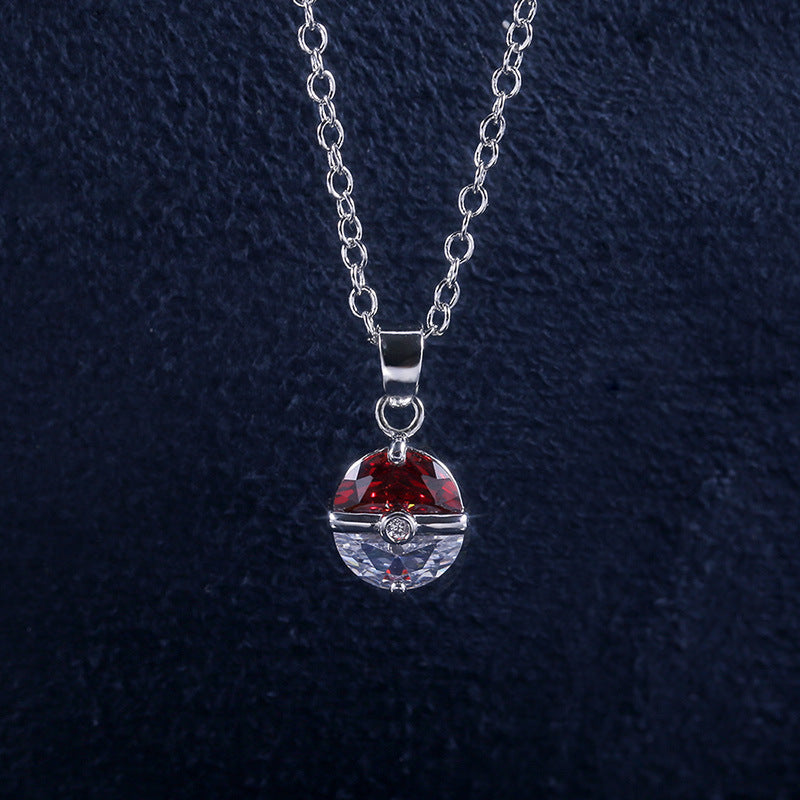 Red and White ball pendant short necklace (including chain)