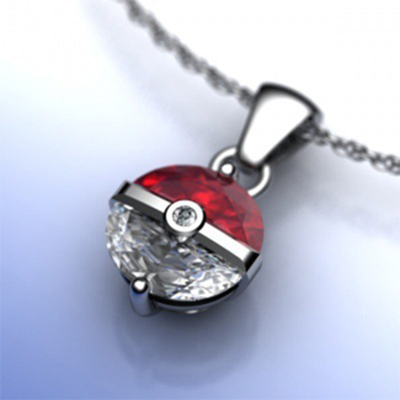 Red and White ball pendant short necklace (including chain)