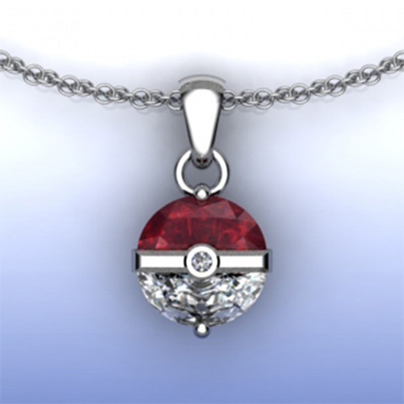 Red and White ball pendant short necklace (including chain)