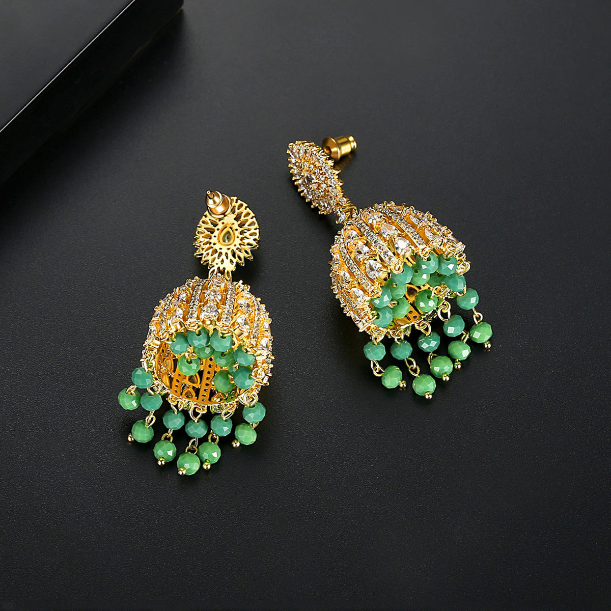 High-Quality Indian Style Earrings Bollywood Inlaid Zircon Luxury Jhumka Jhumki Jumka Earrings-Gold - enjoyinshopping