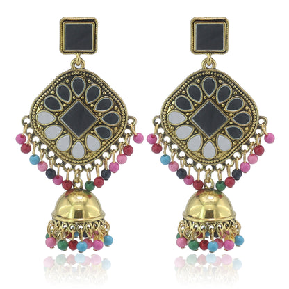 Indian Earrings Traditional Round Beaded Mirror Earrings Jhumka Jhumki Jumka for Wowen-Gold - enjoyinshopping