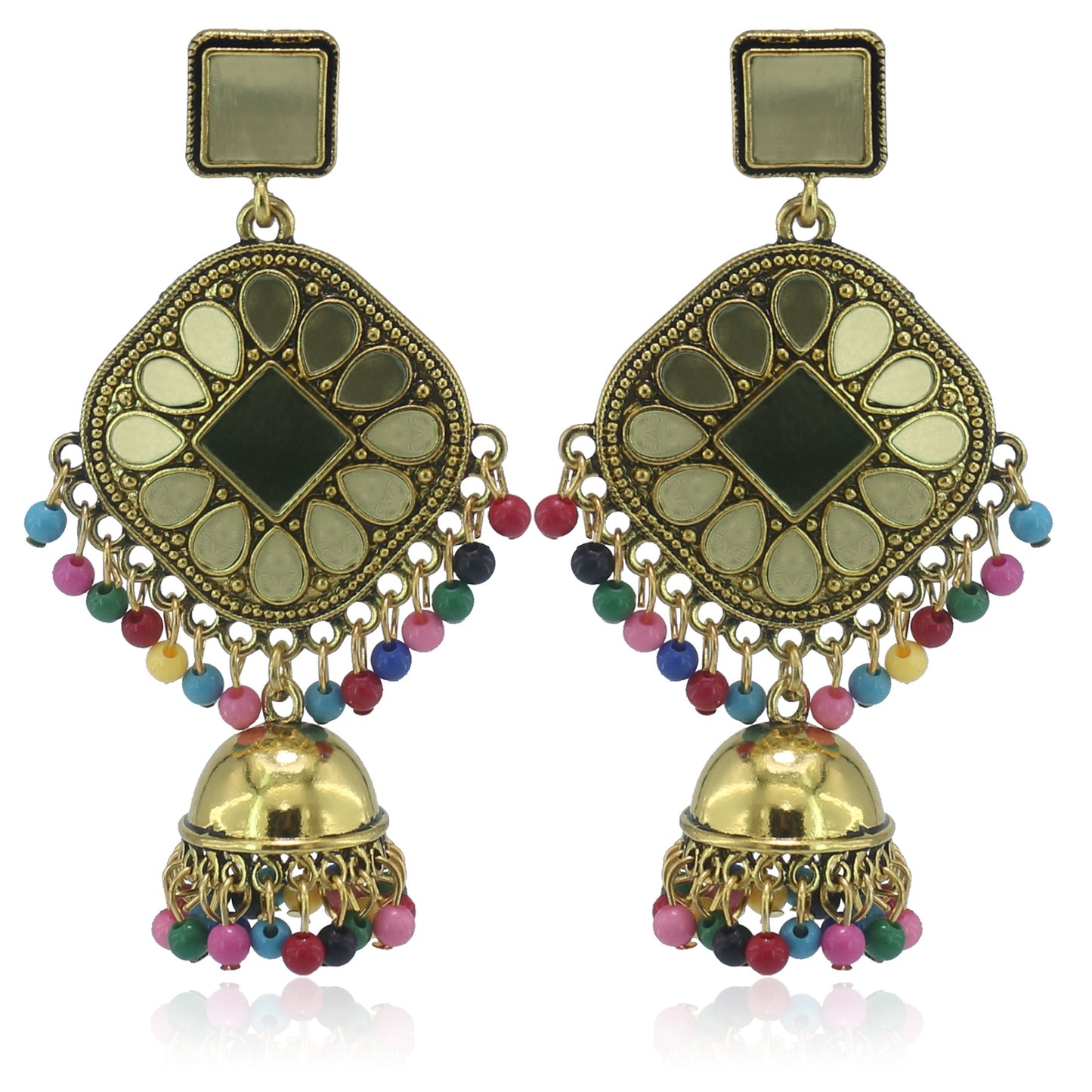 Indian Earrings Traditional Round Beaded Mirror Earrings Jhumka Jhumki Jumka for Wowen-Gold - enjoyinshopping