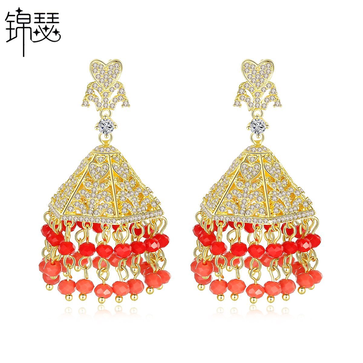 High-Quality Indian Style Earrings Bollywood Inlaid Zircon Luxury Jhumka Jhumki Jumka Earrings-Gold - enjoyinshopping