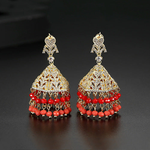 High-Quality Indian Style Earrings Bollywood Inlaid Zircon Luxury Jhumka Jhumki Jumka Earrings-Gold - enjoyinshopping