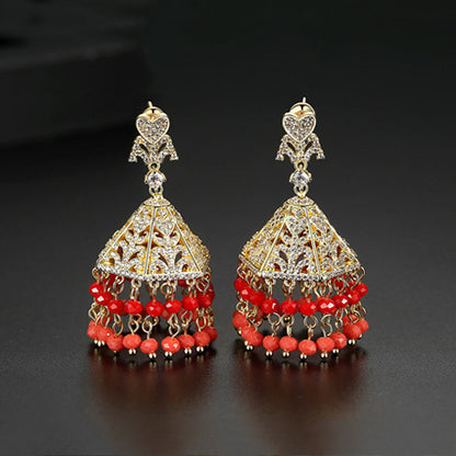 High-Quality Indian Style Earrings Bollywood Inlaid Zircon Luxury Jhumka Jhumki Jumka Earrings-Gold - enjoyinshopping