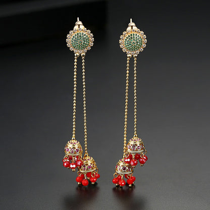 High-Quality Indian Style Earrings Bollywood Inlaid Zircon Long Luxury Jhumka Jhumki Jumka Earrings-Gold - enjoyinshopping