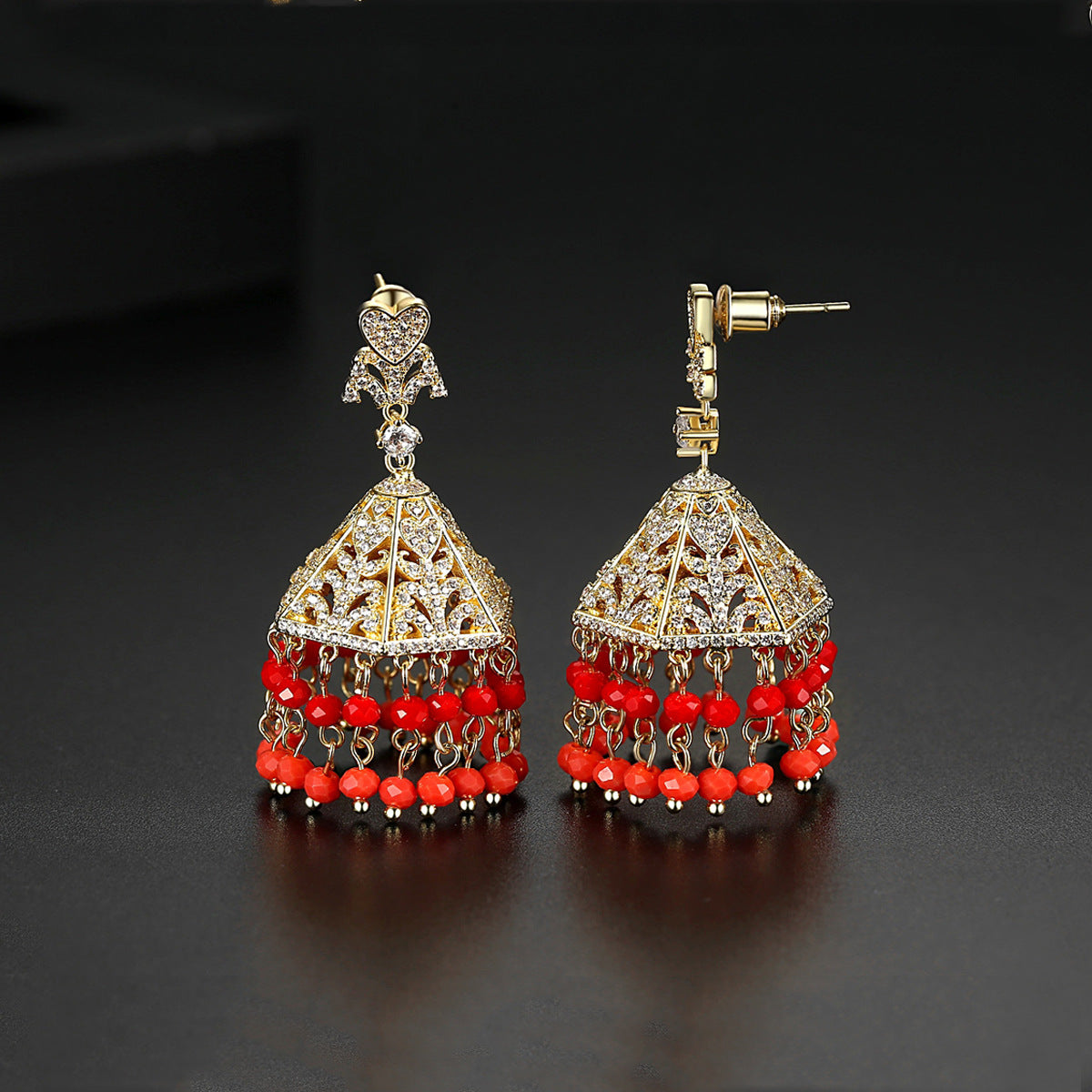 High-Quality Indian Style Earrings Bollywood Inlaid Zircon Luxury Jhumka Jhumki Jumka Earrings-Gold - enjoyinshopping