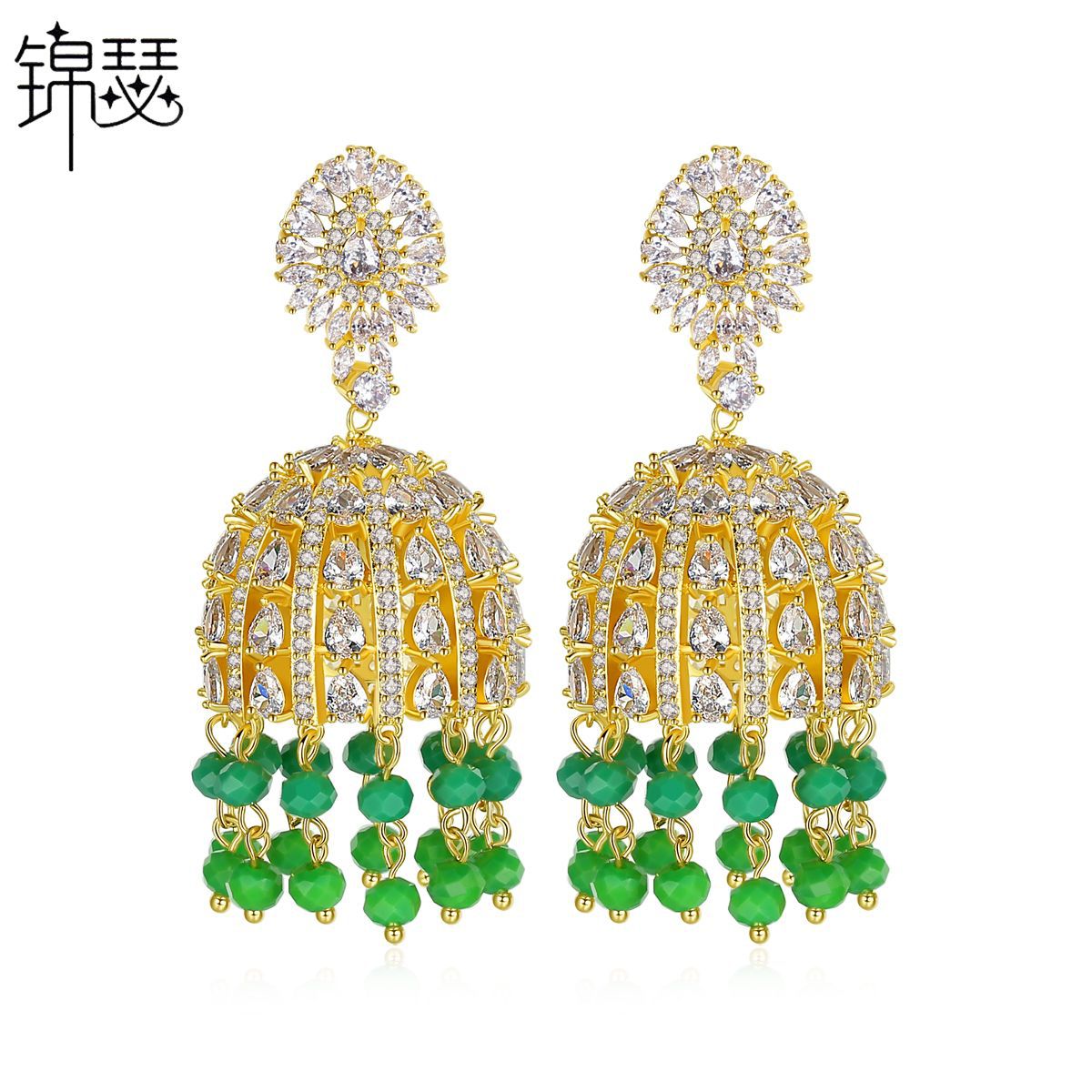 High-Quality Indian Style Earrings Bollywood Inlaid Zircon Luxury Jhumka Jhumki Jumka Earrings-Gold - enjoyinshopping