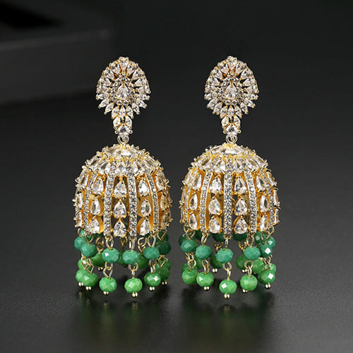 High-Quality Indian Style Earrings Bollywood Inlaid Zircon Luxury Jhumka Jhumki Jumka Earrings-Gold - enjoyinshopping