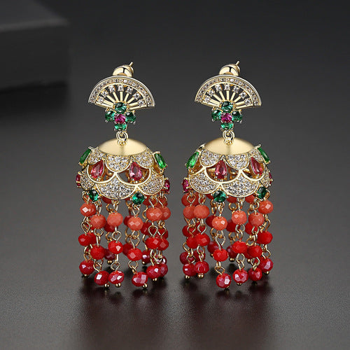 High-Quality Indian Style Earrings Bollywood Inlaid Zircon Luxury Jhumka Jhumki Jumka Earrings-Gold - enjoyinshopping