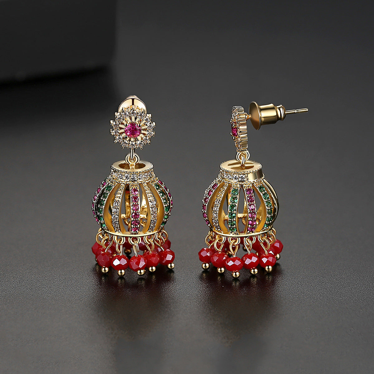 High-Quality Indian Style Earrings Bollywood Inlaid Zircon Enboss Bell Shape Luxury Jhumka Jhumki Jumka Earrings-Gold - enjoyinshopping