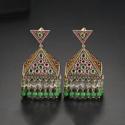 High-Quality Indian Style Earrings Bollywood Inlaid Zircon Triangle Luxury Jhumka Jhumki Jumka Earrings-Gold - enjoyinshopping