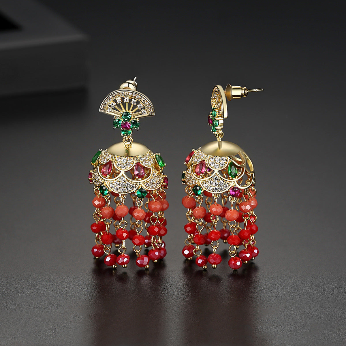 High-Quality Indian Style Earrings Bollywood Inlaid Zircon Luxury Jhumka Jhumki Jumka Earrings-Gold - enjoyinshopping