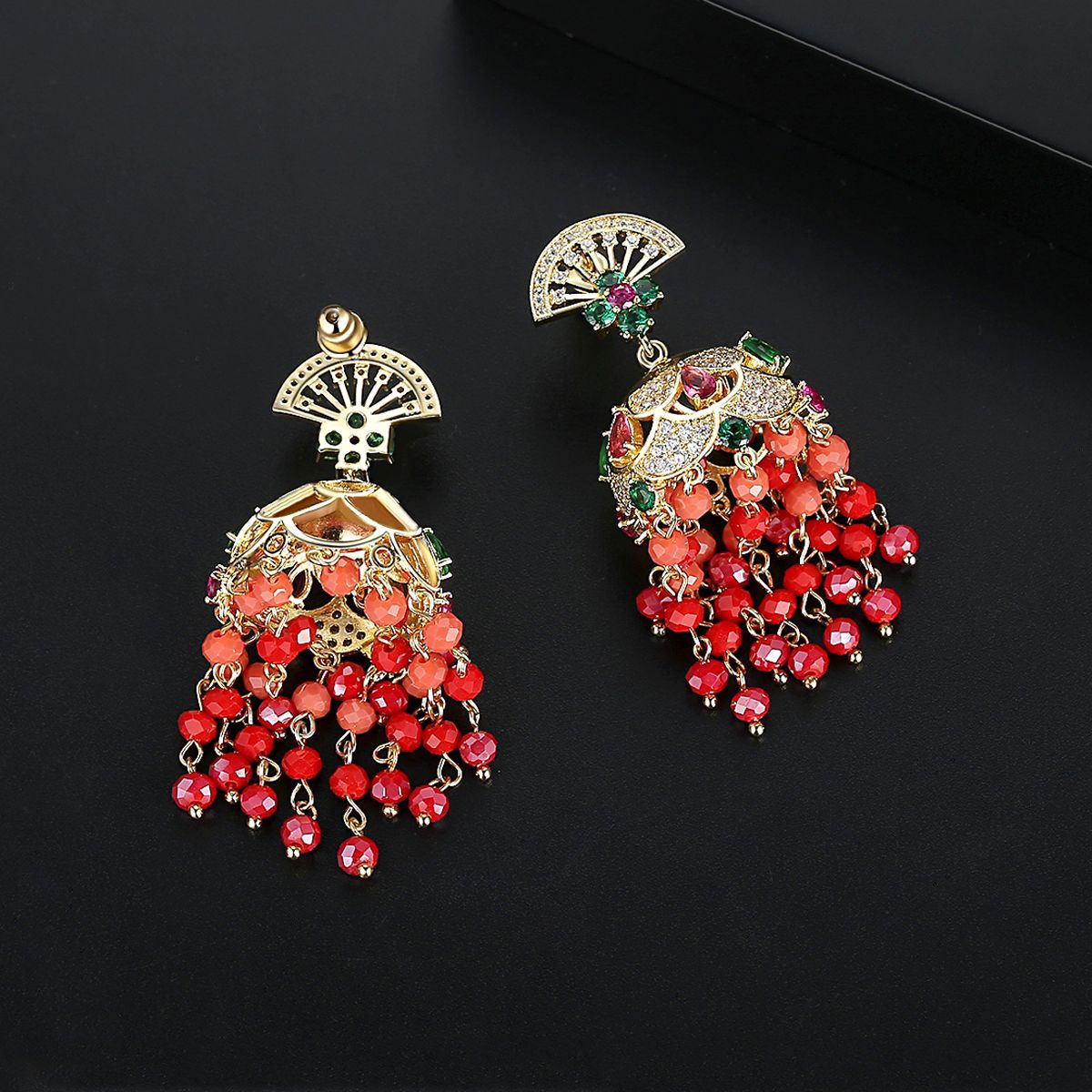 High-Quality Indian Style Earrings Bollywood Inlaid Zircon Luxury Jhumka Jhumki Jumka Earrings-Gold - enjoyinshopping