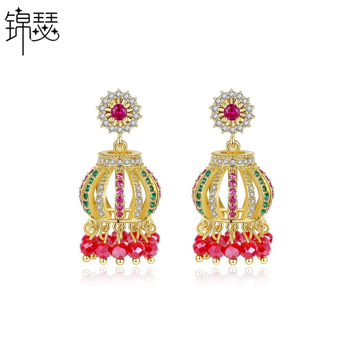 High-Quality Indian Style Earrings Bollywood Inlaid Zircon Enboss Bell Shape Luxury Jhumka Jhumki Jumka Earrings-Gold - enjoyinshopping