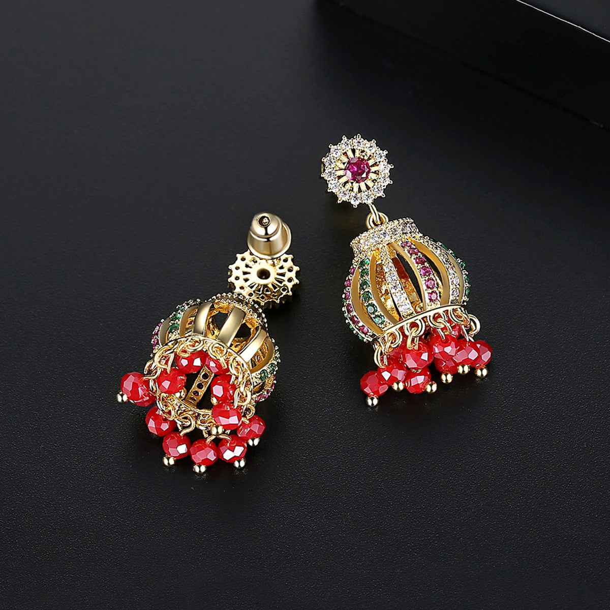 High-Quality Indian Style Earrings Bollywood Inlaid Zircon Enboss Bell Shape Luxury Jhumka Jhumki Jumka Earrings-Gold - enjoyinshopping