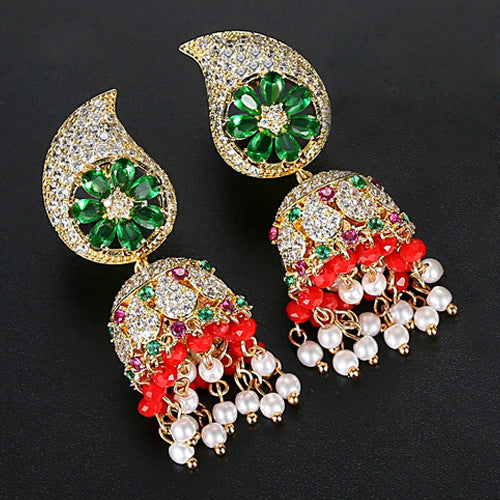 High-Quality Indian Style Earrings Bollywood Inlaid Zircon Paisley Shape Luxury Jhumka Jhumki Jumka Earrings-Gold - enjoyinshopping