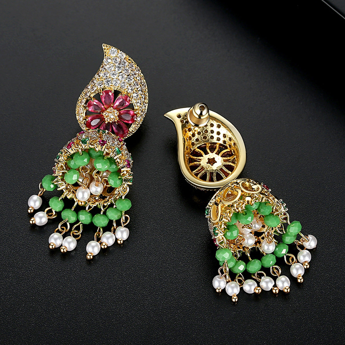 High-Quality Indian Style Earrings Bollywood Inlaid Zircon Paisley Shape Luxury Jhumka Jhumki Jumka Earrings-Gold - enjoyinshopping