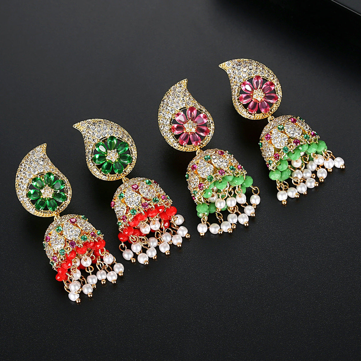 High-Quality Indian Style Earrings Bollywood Inlaid Zircon Paisley Shape Luxury Jhumka Jhumki Jumka Earrings-Gold - enjoyinshopping