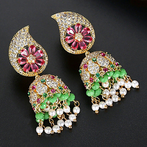 High-Quality Indian Style Earrings Bollywood Inlaid Zircon Paisley Shape Luxury Jhumka Jhumki Jumka Earrings-Gold - enjoyinshopping