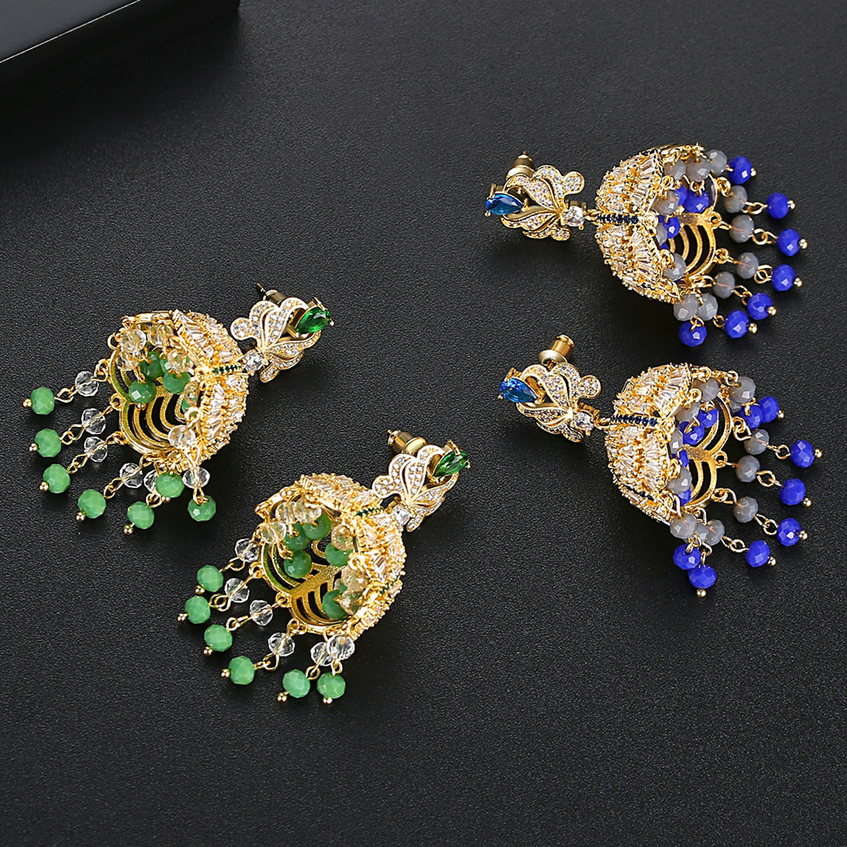 High-Quality Indian Style Earrings Bollywood Inlaid Zircon Luxury Jhumka Jhumki Jumka Earrings-Gold - enjoyinshopping