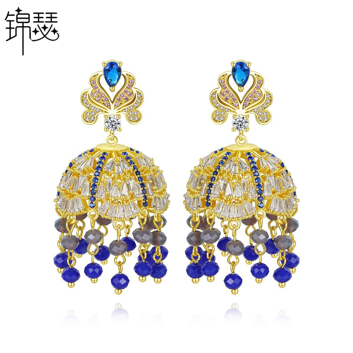 High-Quality Indian Style Earrings Bollywood Inlaid Zircon Luxury Jhumka Jhumki Jumka Earrings-Gold - enjoyinshopping