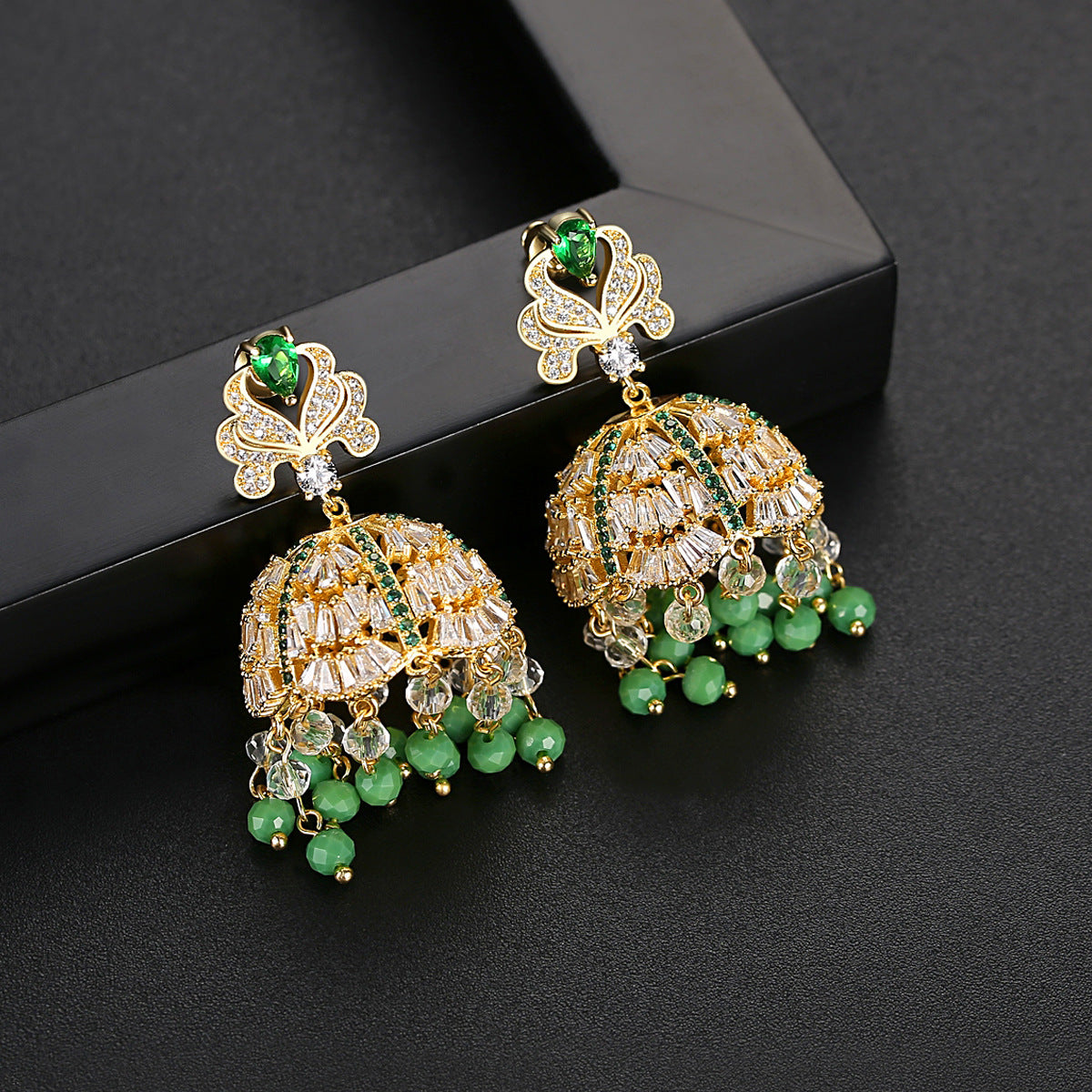 High-Quality Indian Style Earrings Bollywood Inlaid Zircon Luxury Jhumka Jhumki Jumka Earrings-Gold - enjoyinshopping