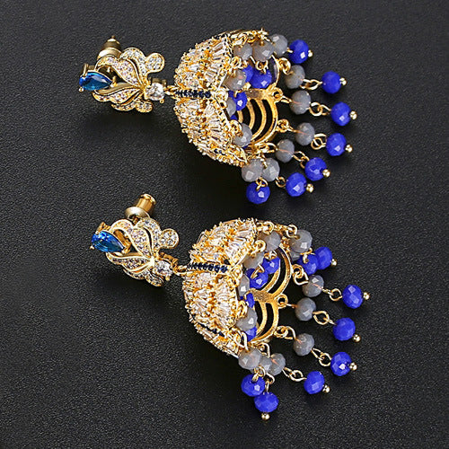 High-Quality Indian Style Earrings Bollywood Inlaid Zircon Luxury Jhumka Jhumki Jumka Earrings-Gold - enjoyinshopping