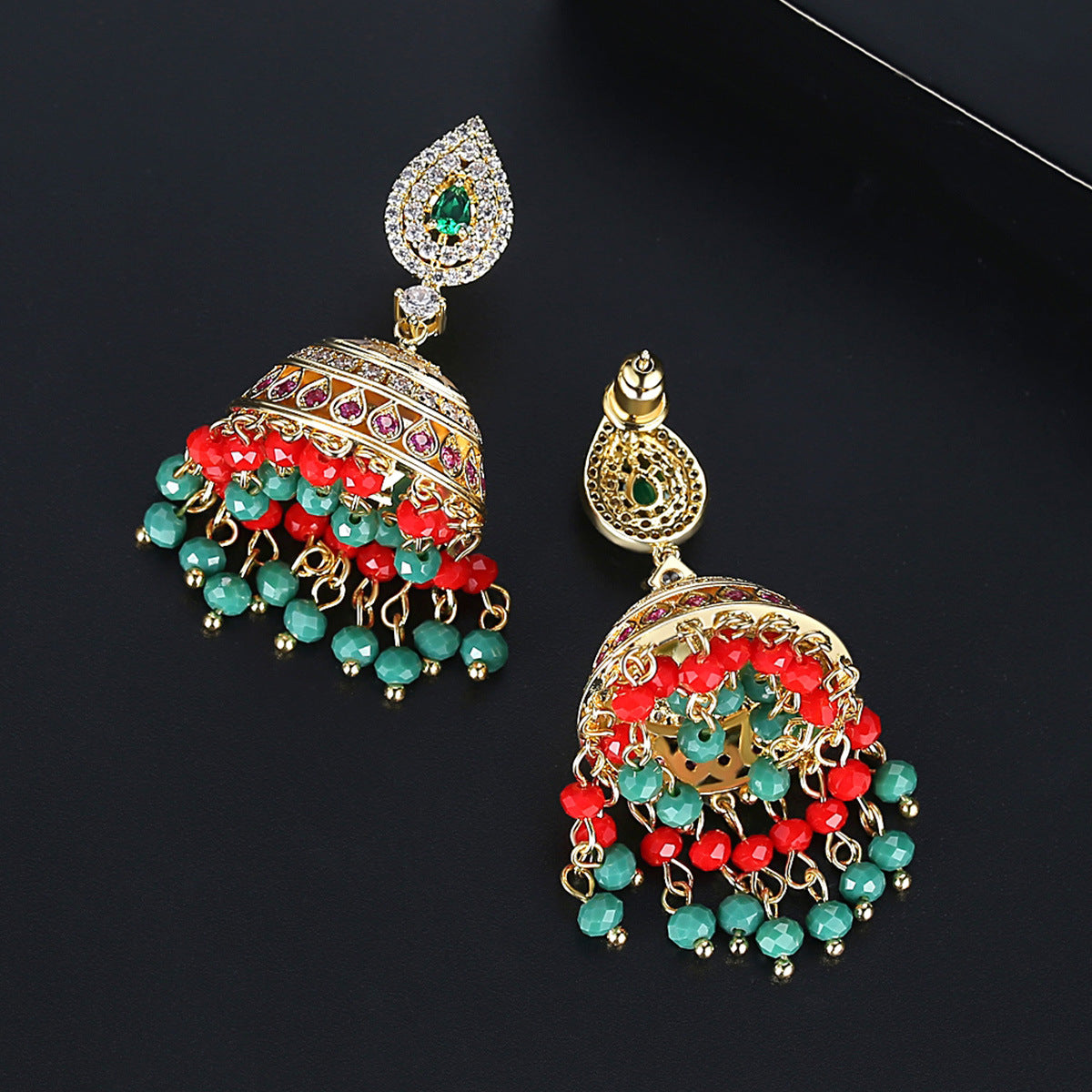 High-Quality Indian Style Earrings Bollywood Inlaid Zircon Luxury Jhumka Jhumki Jumka Earrings-Gold - enjoyinshopping