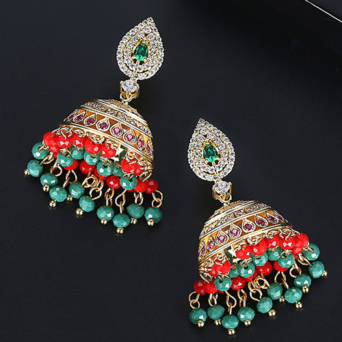 High-Quality Indian Style Earrings Bollywood Inlaid Zircon Luxury Jhumka Jhumki Jumka Earrings-Gold - enjoyinshopping