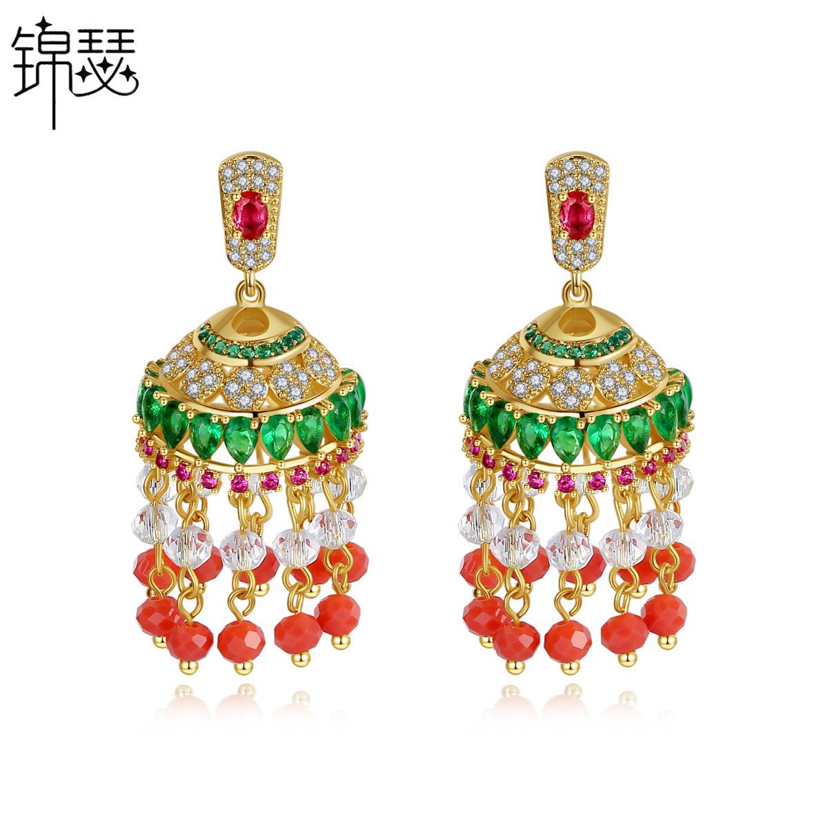 High-Quality Indian Style Earrings Bollywood Inlaid Zircon Luxury Jhumka Jhumki Jumka Earrings-Gold - enjoyinshopping