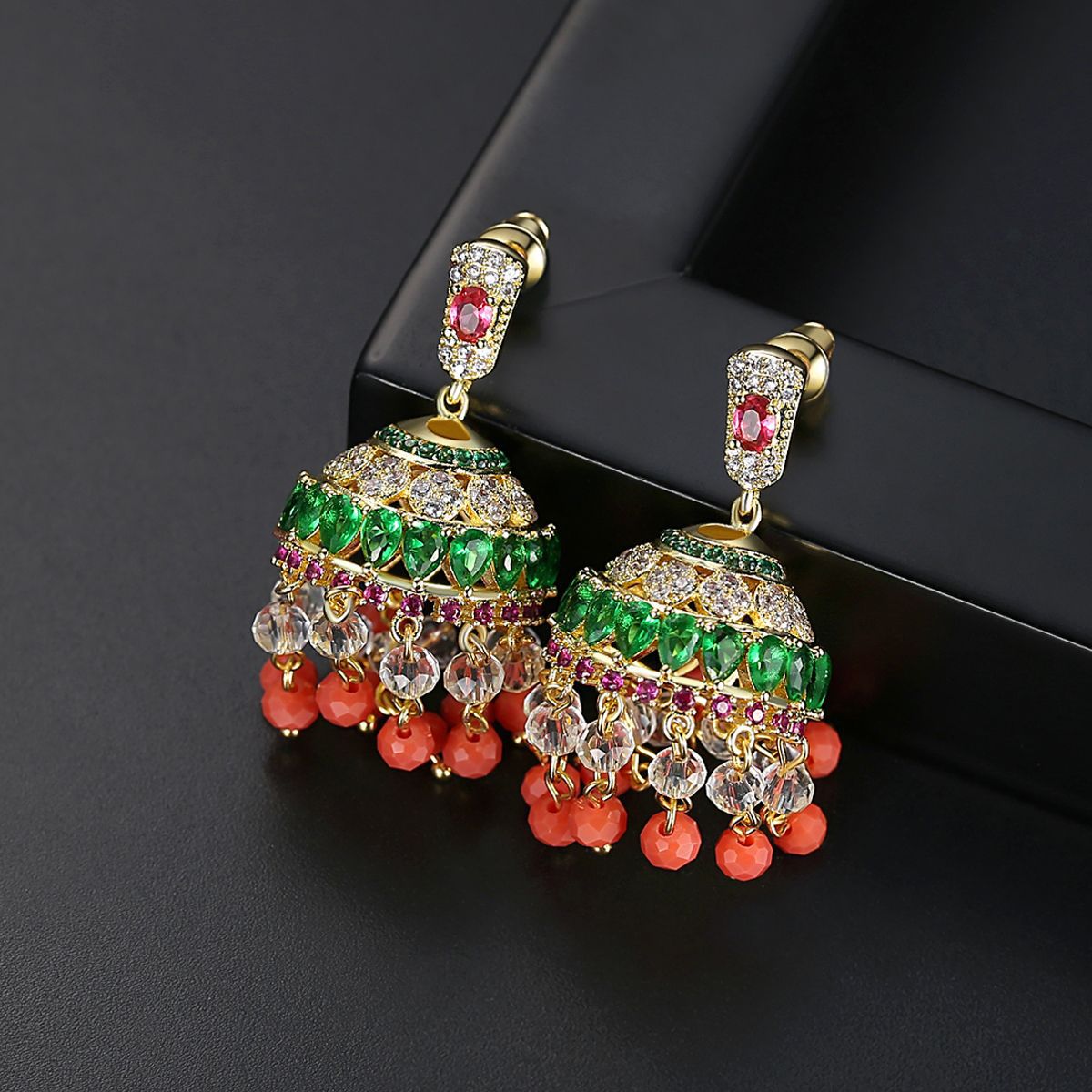 High-Quality Indian Style Earrings Bollywood Inlaid Zircon Luxury Jhumka Jhumki Jumka Earrings-Gold - enjoyinshopping