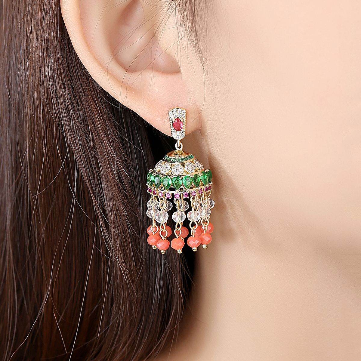 High-Quality Indian Style Earrings Bollywood Inlaid Zircon Luxury Jhumka Jhumki Jumka Earrings-Gold - enjoyinshopping