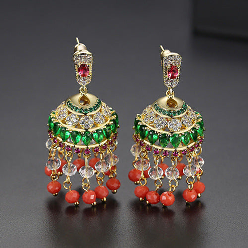 High-Quality Indian Style Earrings Bollywood Inlaid Zircon Luxury Jhumka Jhumki Jumka Earrings-Gold - enjoyinshopping